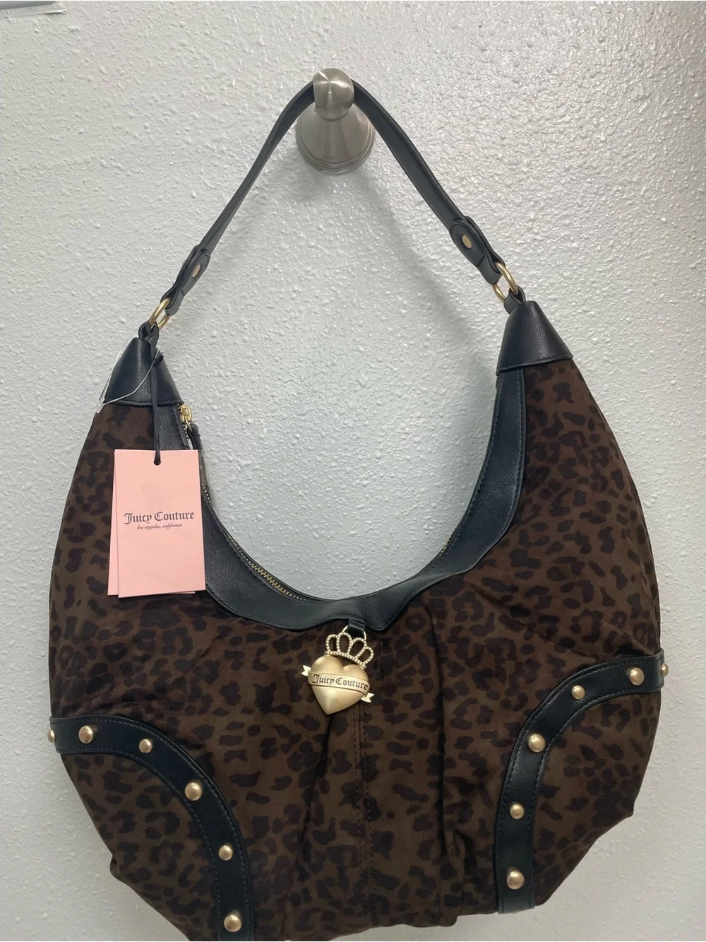 Juicy Couture Brown Leopard-Print Hobo with Gold Crest